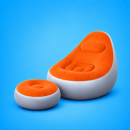 Inflatable Lounge Chair with Footrest – Portable PVC Flocked Air Sofa