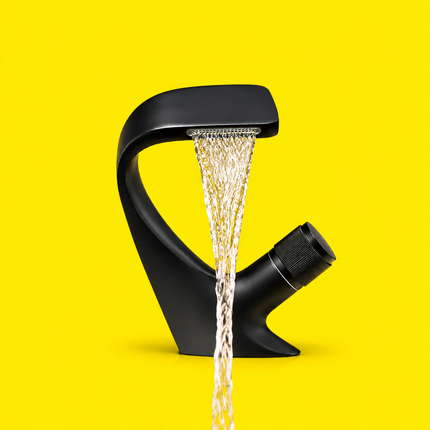 Matte Black Waterfall Bathroom Sink Faucet – Hot & Cold Single-Hole Mixer