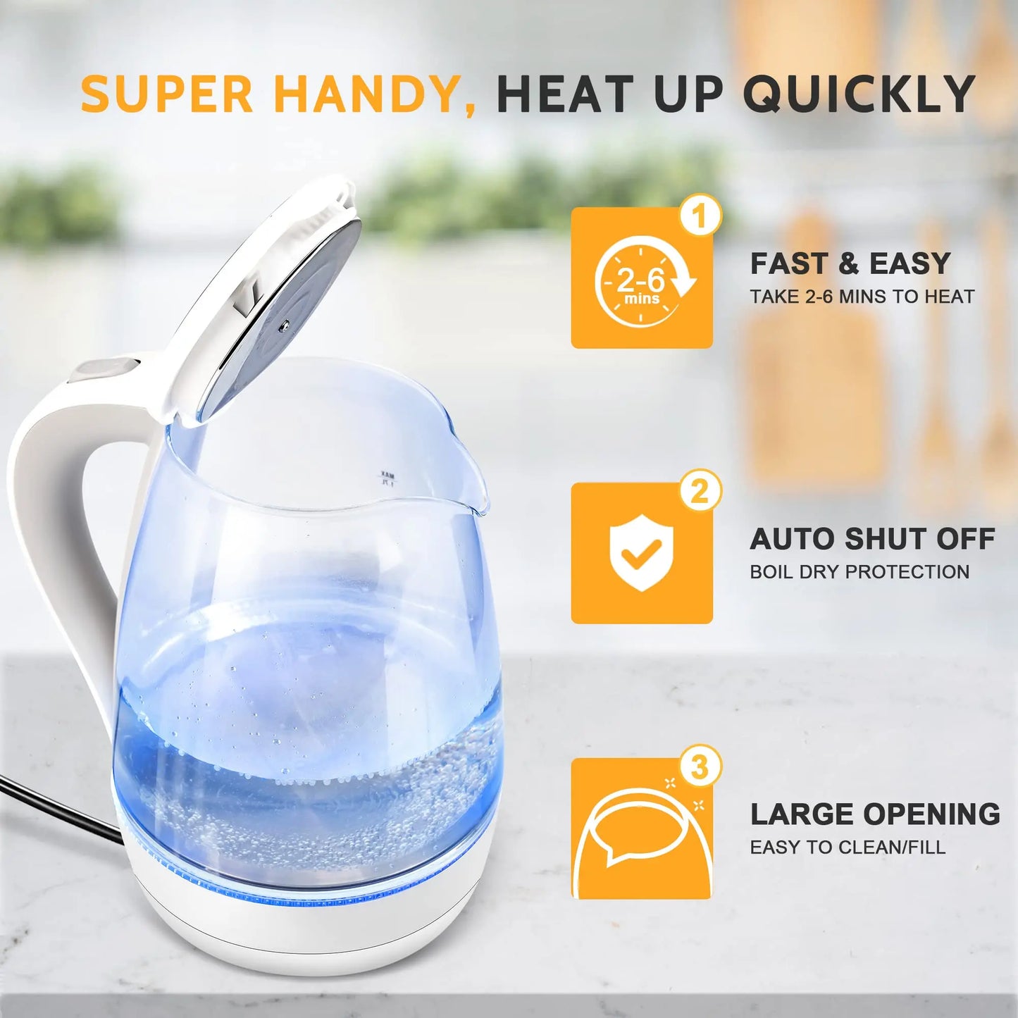 Electric Tea Kettle - CACHOO 1.7L Borosilicate Glass Electric Kettle with LED Indicator, Fast Boiling Hot Water Boiler