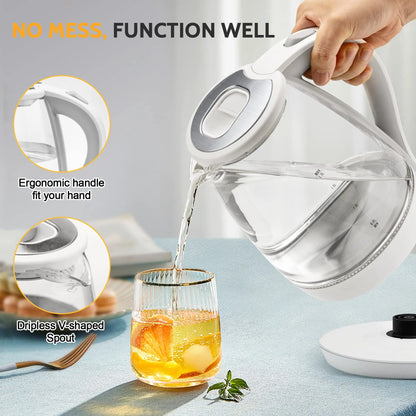 Electric Tea Kettle - CACHOO 1.7L Borosilicate Glass Electric Kettle with LED Indicator, Fast Boiling Hot Water Boiler