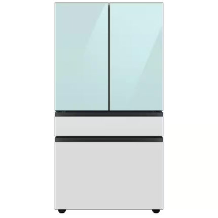 Bespoke 29 cu ft. 4-Door French Door Smart Refrigerator with Beverage Center in Morning Blue/White Glass, Standard Depth