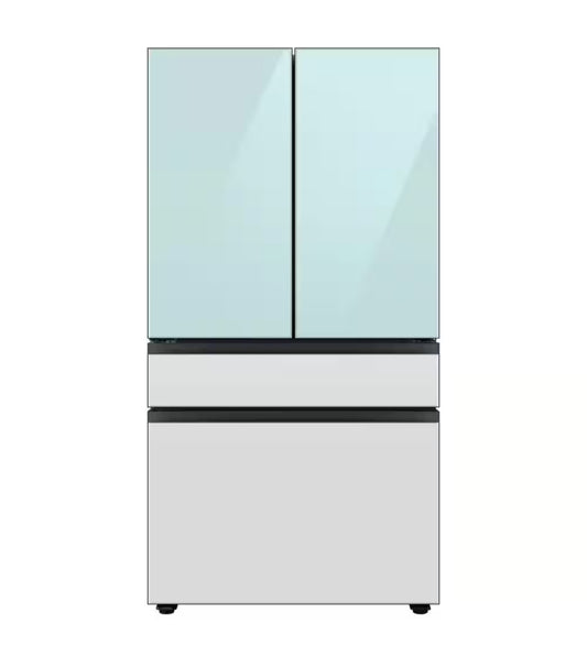 Bespoke 29 cu ft. 4-Door French Door Smart Refrigerator with Beverage Center in Morning Blue/White Glass, Standard Depth