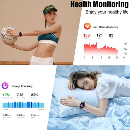 1.96” Smartwatch for Men & Women – Bluetooth Call, Fitness Tracker, IP68 Waterproof, Sleep & Heart Monitor, 110+ Sport Modes, Android/iOS Compatible