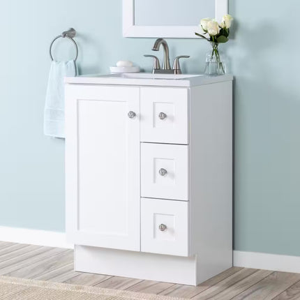 Bannister 25” White Single Sink Vanity with Granite-Style Cultured Marble Top