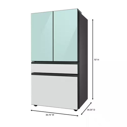 Bespoke 29 cu ft. 4-Door French Door Smart Refrigerator with Beverage Center in Morning Blue/White Glass, Standard Depth