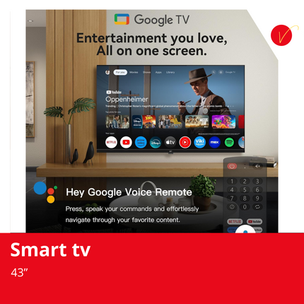 FPD 43-inch Smart TV Google TV 1080p Full HD with Google Play and Chromecast Built-in, HDR 10, Dolby Audio, Voice Remote, Stream Live TV(Palette-Series, CG43-P3, 2024 Model)