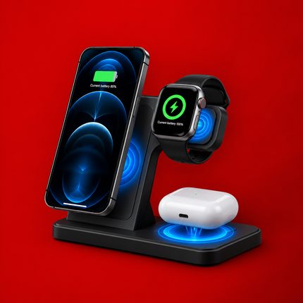 Magnetic Wireless Charging Station – 3-in-1 Charging Stand for iPhone, Apple Watch & Wireless Earbuds