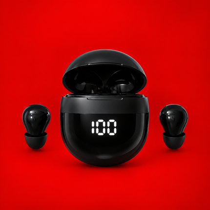 Wireless Bluetooth Earbuds with LED Digital Display Charging Case – Black