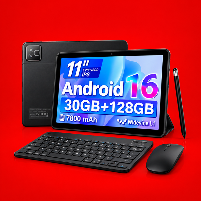Android Tablet 11-Inch – Android 16, 128GB Storage, Keyboard, Mouse & Stylus Bundle