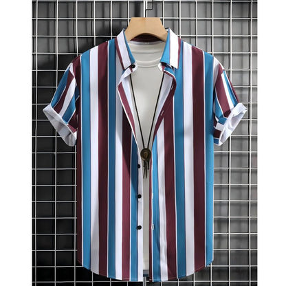 Summer Fashion Men's Casual Short Sleeve Shirts Men's Commuting Daily Wear Striped Printed Tops Extra Large Size S-5XL