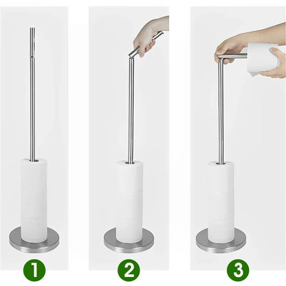 Bathroom Paper Towel Holder Stainless Steel Vertical Toilet Paper Holder Perforation-free Floor Standing Toilet Paper Holder