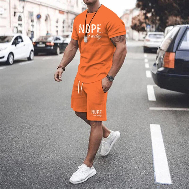 2025 New Summer Simple Men's T-shirt and Shorts 2-piece Set Fashion Street Leisure Comfortable and Breathable Short Sleeve Set