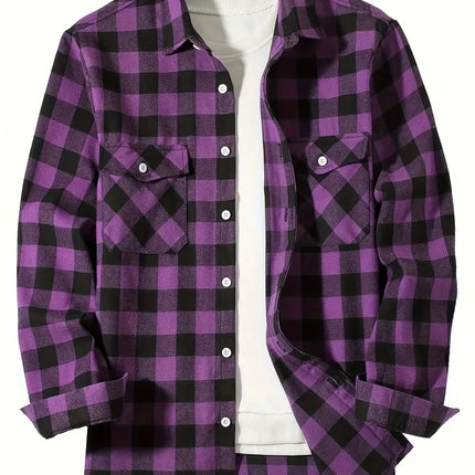 Spring and Autumn Fashion Cotton Long Sleeve Men's Shirt New Brushed Red Plaid Business Leisure Fit Flannel No iron