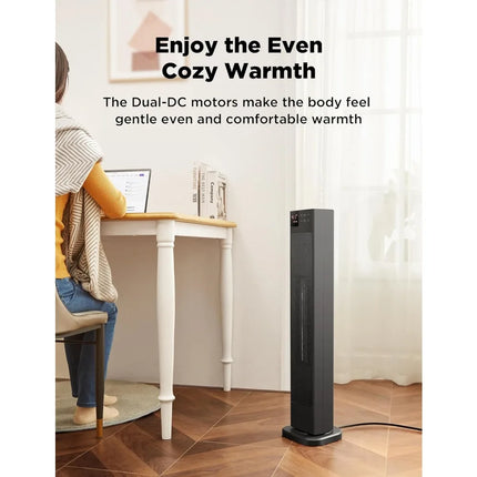 30” Ceramic Tower Space Heater with Adjustable Thermostat for Large Room, 75° Oscillation, Remote Control & 12H Timer