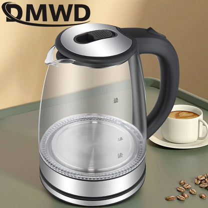 DMWD 2L Electric Kettles Household Glass Blu-ray Kettle Teapot Thermopot Thermos Samovar Auto power off Coffee Boiler 1500W