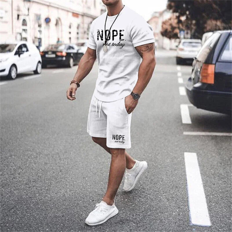 2025 New Summer Simple Men's T-shirt and Shorts 2-piece Set Fashion Street Leisure Comfortable and Breathable Short Sleeve Set