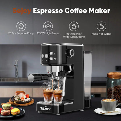 SEJOY Espresso Machine, Professional Espresso Maker with Milk Frother Steam Wand, Compact Espresso Coffee Machine