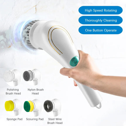 Bathroom Supplies Suitable for Bathroom Carpet Cleaner Rotating Electric Cleaning Brush With 5 Brush Heads Household Toilet Home