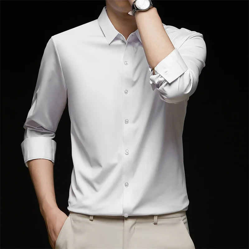 New Men's Business Casual Long Sleeved Solid Color Shirt Wrinkle Resistant Wrinkle Free Comfortable All Season Versatile Top