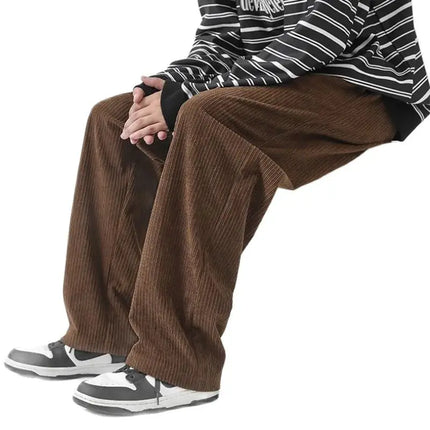 Autumn Winter Casual Soft Men Elastic Loose Drawstring Wide-legged Pants Warm College Style Corduroy Warm