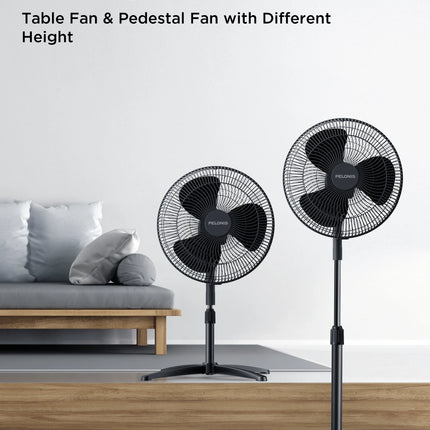PELONIS 16‘’ Pedestal Stand Up Oscillating Fan with 3 Speeds Settings Ultra Quiet Adjustable Heights 2 Packs Black