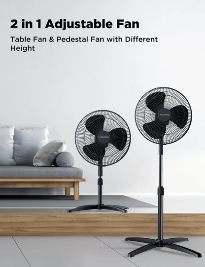 PELONIS 16‘’ Pedestal Stand Up Oscillating Fan with 3 Speeds Settings Ultra Quiet Adjustable Heights 2 Packs Black