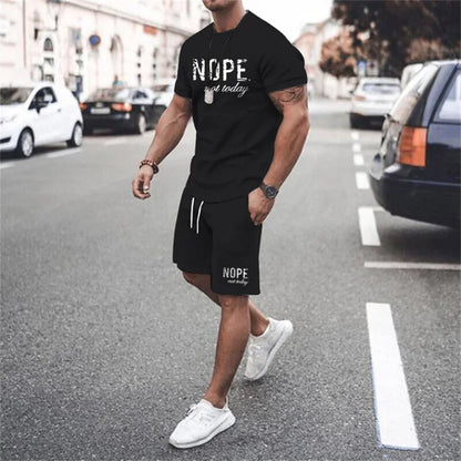 2025 New Summer Simple Men's T-shirt and Shorts 2-piece Set Fashion Street Leisure Comfortable and Breathable Short Sleeve Set