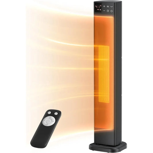 30” Ceramic Tower Space Heater with Adjustable Thermostat for Large Room, 75° Oscillation, Remote Control & 12H Timer