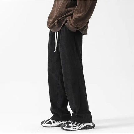 Autumn Winter Casual Soft Men Elastic Loose Drawstring Wide-legged Pants Warm College Style Corduroy Warm