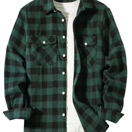 Spring and Autumn Fashion Cotton Long Sleeve Men's Shirt New Brushed Red Plaid Business Leisure Fit Flannel No iron