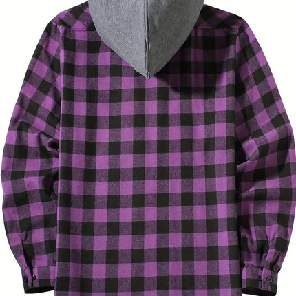 Youth Fashion Street Hooded Plaid Shirt Men's Slim Fit Long Sleeved Shirt Couple Travel Casual Shirt Men's Sports Shirt Jacket