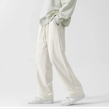 Autumn Winter Casual Soft Men Elastic Loose Drawstring Wide-legged Pants Warm College Style Corduroy Warm