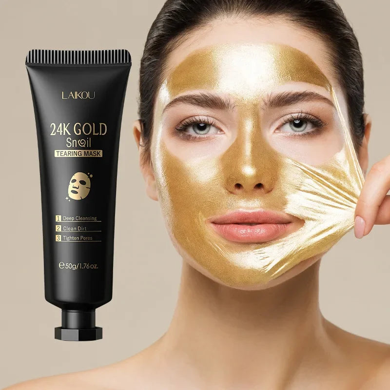 LAIKOU 24K Gold Snail Collagen Peel Off  Tearing Face Mask Deep Cleansing Remove Blackhead Face Care 50g