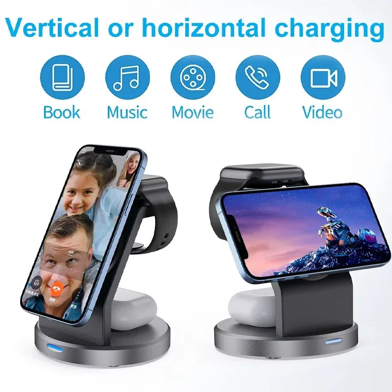 3 in 1 Magnetic Wireless Charger Stand for IPhone 15 14 13 12 Pro Max IWatch AirPods Station Dock MagSafe Fast Charging Station