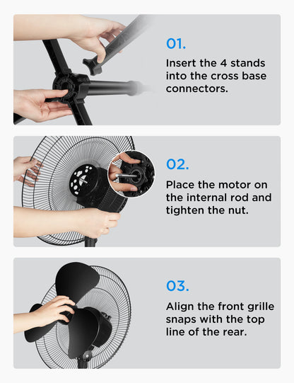 PELONIS 16‘’ Pedestal Stand Up Oscillating Fan with 3 Speeds Settings Ultra Quiet Adjustable Heights 2 Packs Black