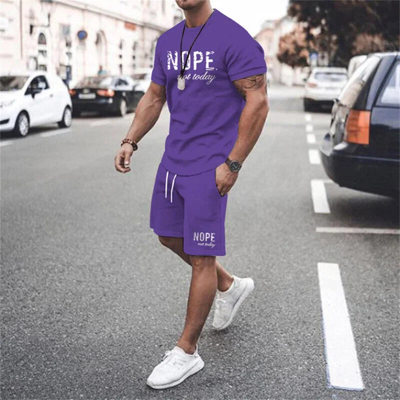 2025 New Summer Simple Men's T-shirt and Shorts 2-piece Set Fashion Street Leisure Comfortable and Breathable Short Sleeve Set