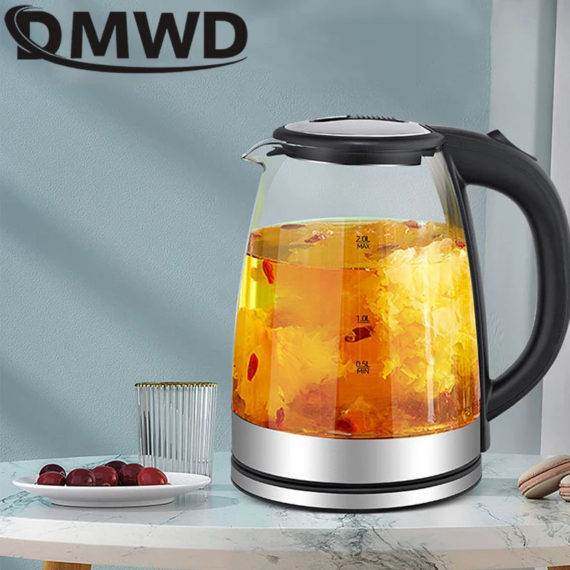 DMWD 2L Electric Kettles Household Glass Blu-ray Kettle Teapot Thermopot Thermos Samovar Auto power off Coffee Boiler 1500W