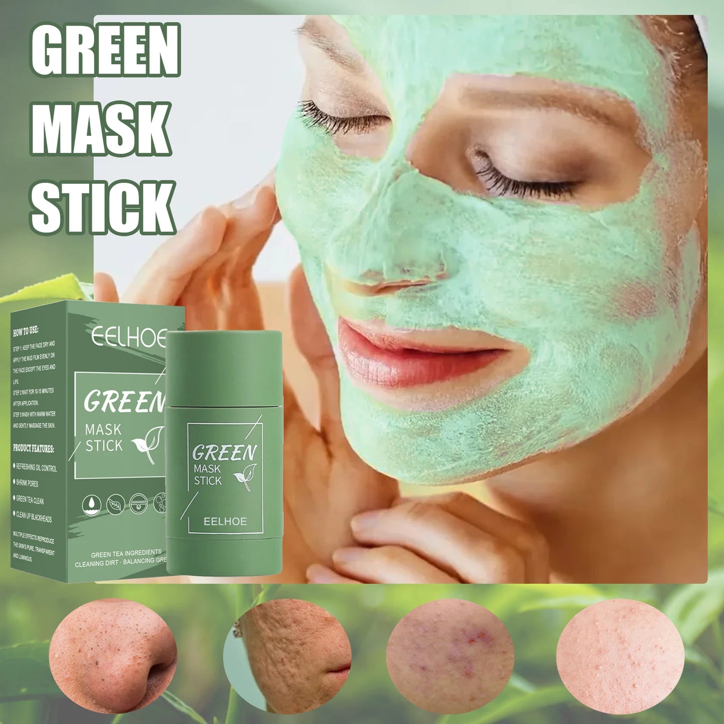 Green Tea Cleansing Solid Face Mask Stick Cleans Pores Remove Acne Blackhead Oil Control Lighten Moisturizing Beauty Skin Care