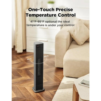 30” Ceramic Tower Space Heater with Adjustable Thermostat for Large Room, 75° Oscillation, Remote Control & 12H Timer