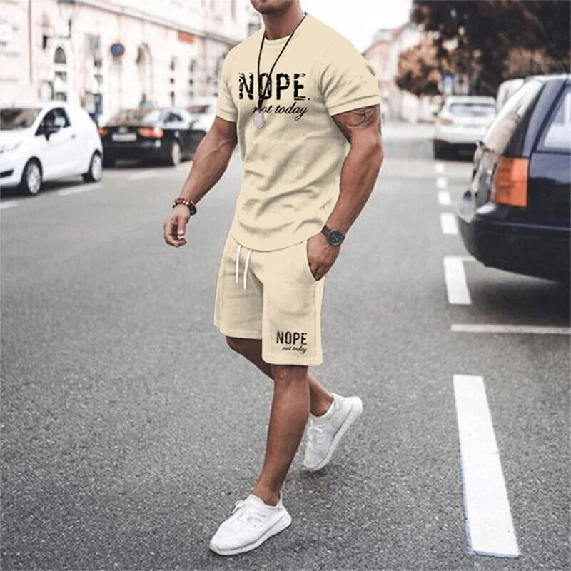 2025 New Summer Simple Men's T-shirt and Shorts 2-piece Set Fashion Street Leisure Comfortable and Breathable Short Sleeve Set