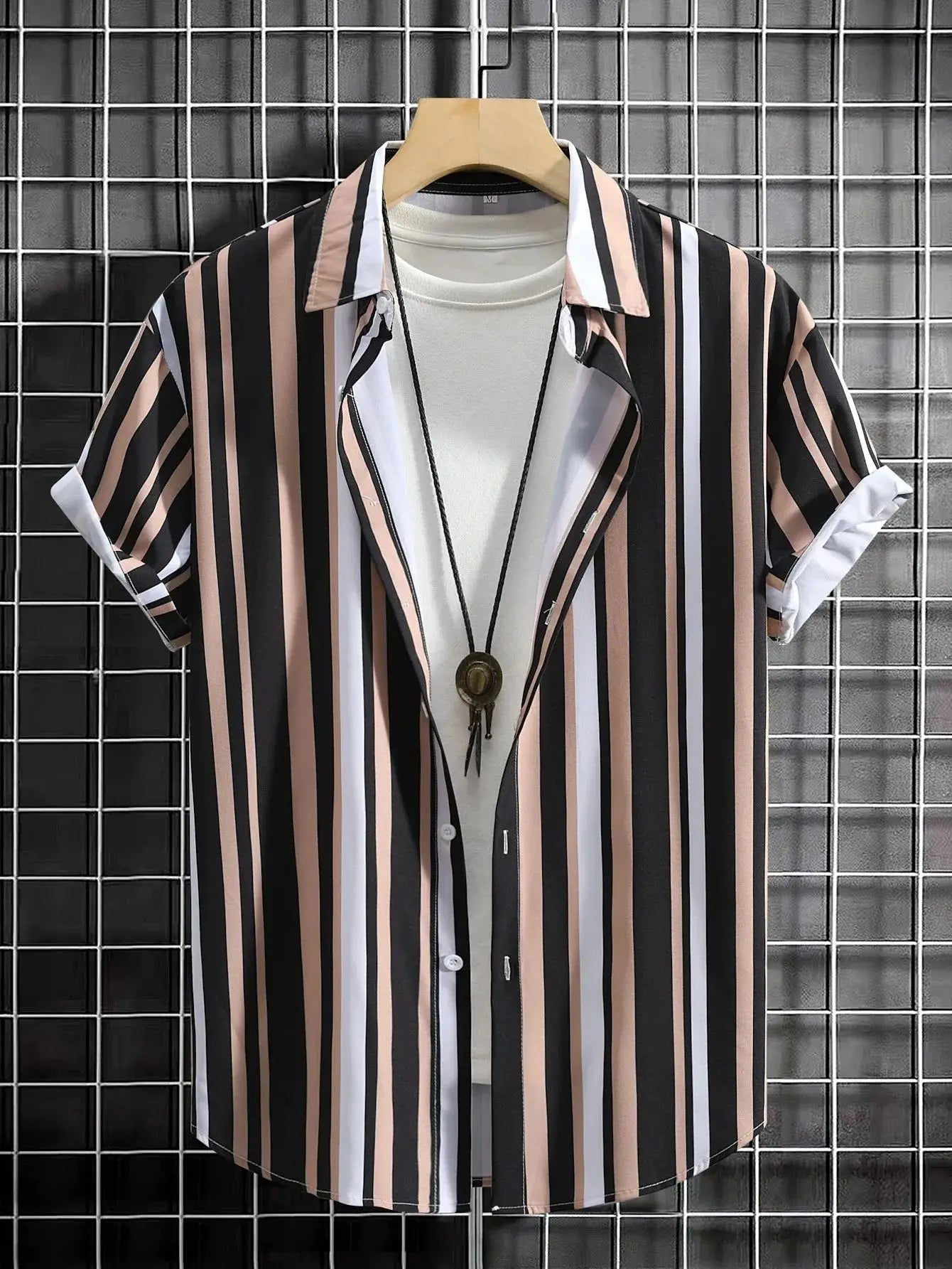 Summer Fashion Men's Casual Short Sleeve Shirts Men's Commuting Daily Wear Striped Printed Tops Extra Large Size S-5XL