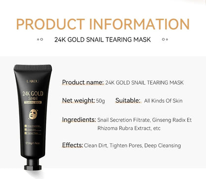 LAIKOU 24K Gold Snail Collagen Peel Off  Tearing Face Mask Deep Cleansing Remove Blackhead Face Care 50g