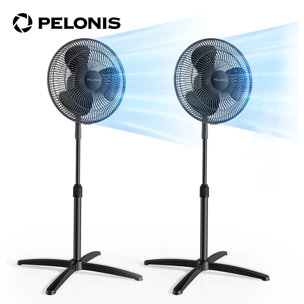 PELONIS 16‘’ Pedestal Stand Up Oscillating Fan with 3 Speeds Settings Ultra Quiet Adjustable Heights 2 Packs Black