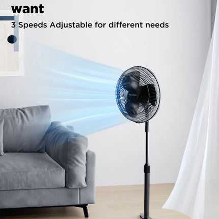 PELONIS 16‘’ Pedestal Stand Up Oscillating Fan with 3 Speeds Settings Ultra Quiet Adjustable Heights 2 Packs Black