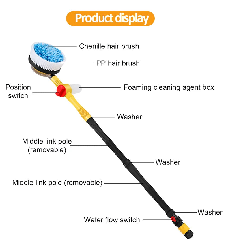 Car Cleaning Brush Car Wash Foam Brush Automatic Rotary Long Handle Cleaning Mop Broom Cleaning Tools Auto Accessories