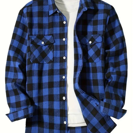 Spring and Autumn Fashion Cotton Long Sleeve Men's Shirt New Brushed Red Plaid Business Leisure Fit Flannel No iron