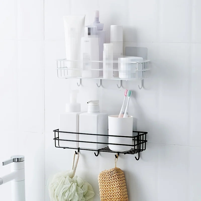 Bathroom Shower Shelf With Hooks Kitchen Organizer Shelves Corner Frame Iron Shower Caddy Storage Rack Shampoo Holder