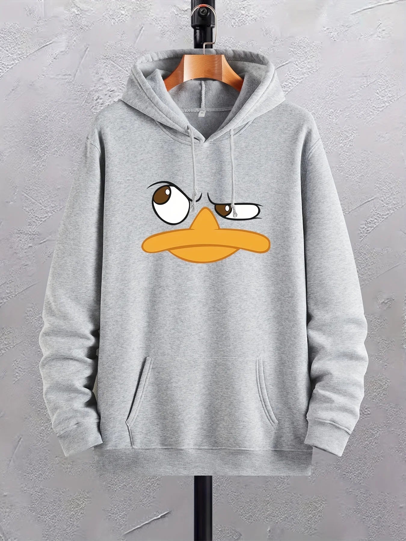 Cartoon Duck Print Hoodies For Men, Graphic Hoodie With Kangaroo Pocket, Comfy Loose Trendy Drawstring Hooded Pullover