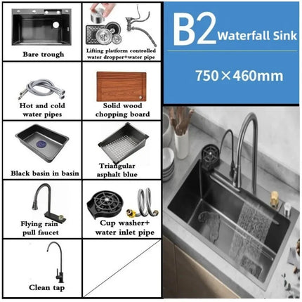 Waterfall Sink Multifunctional 304 Stainless Steel Large Single Slot Kitchen Accessories Gourmet Faucet Kitchen