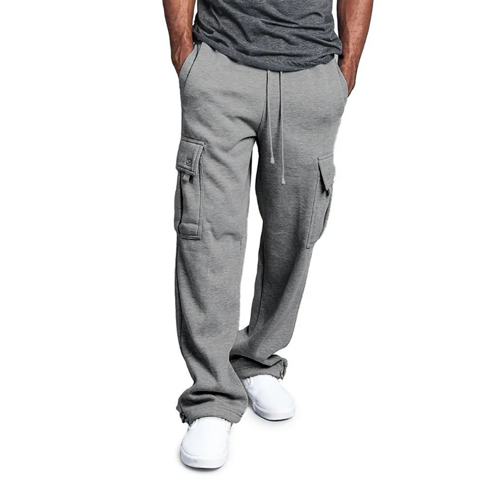 Mens Sweatpants Straight Fit Joggers for Sports and Streetwear Loose Oversized Drawstring Long Pants Men Multi-pocket Pants